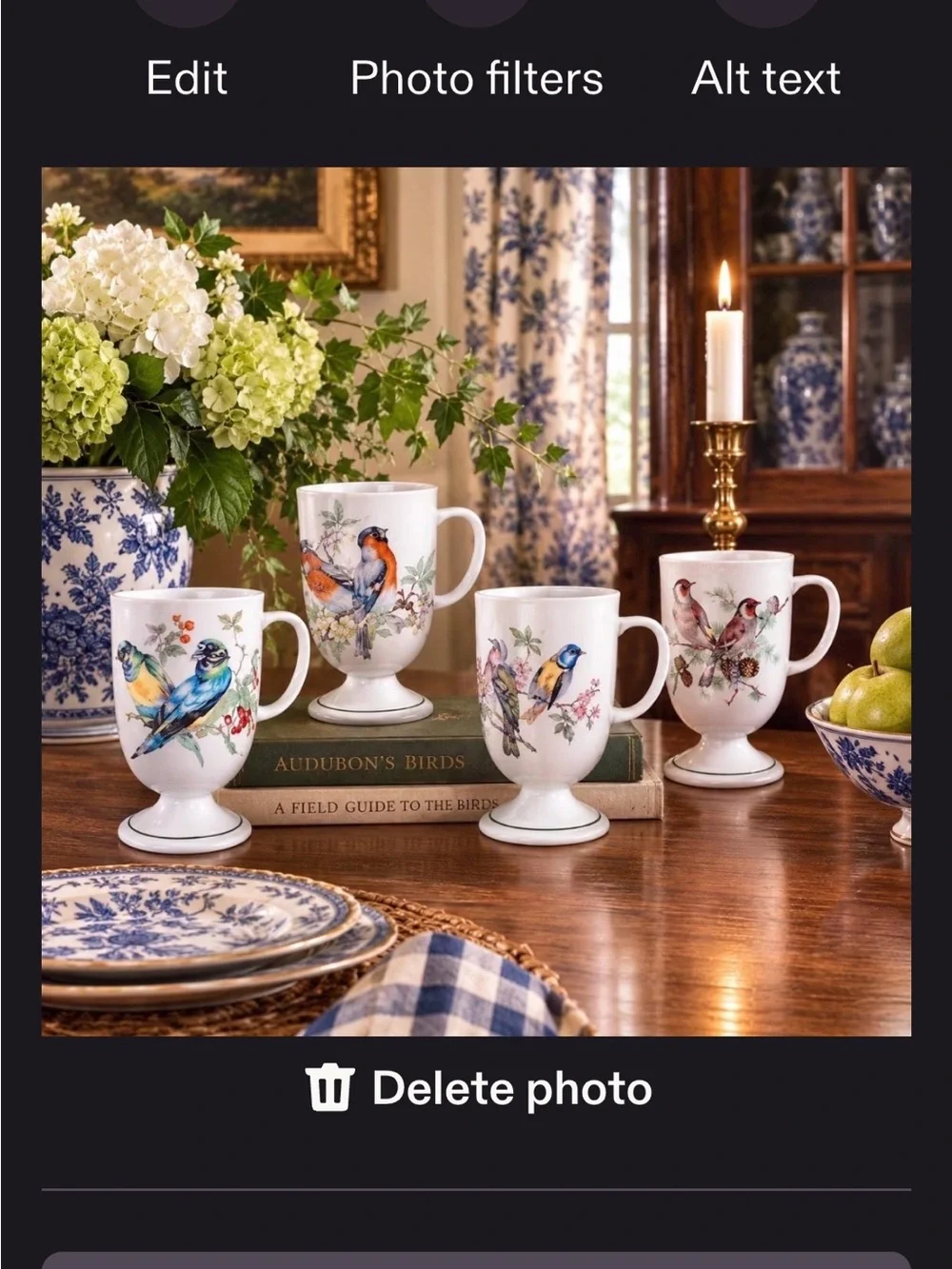 Unique Vintage White Porcelain Bird Footed Mugs with Multicolor Floral Accents